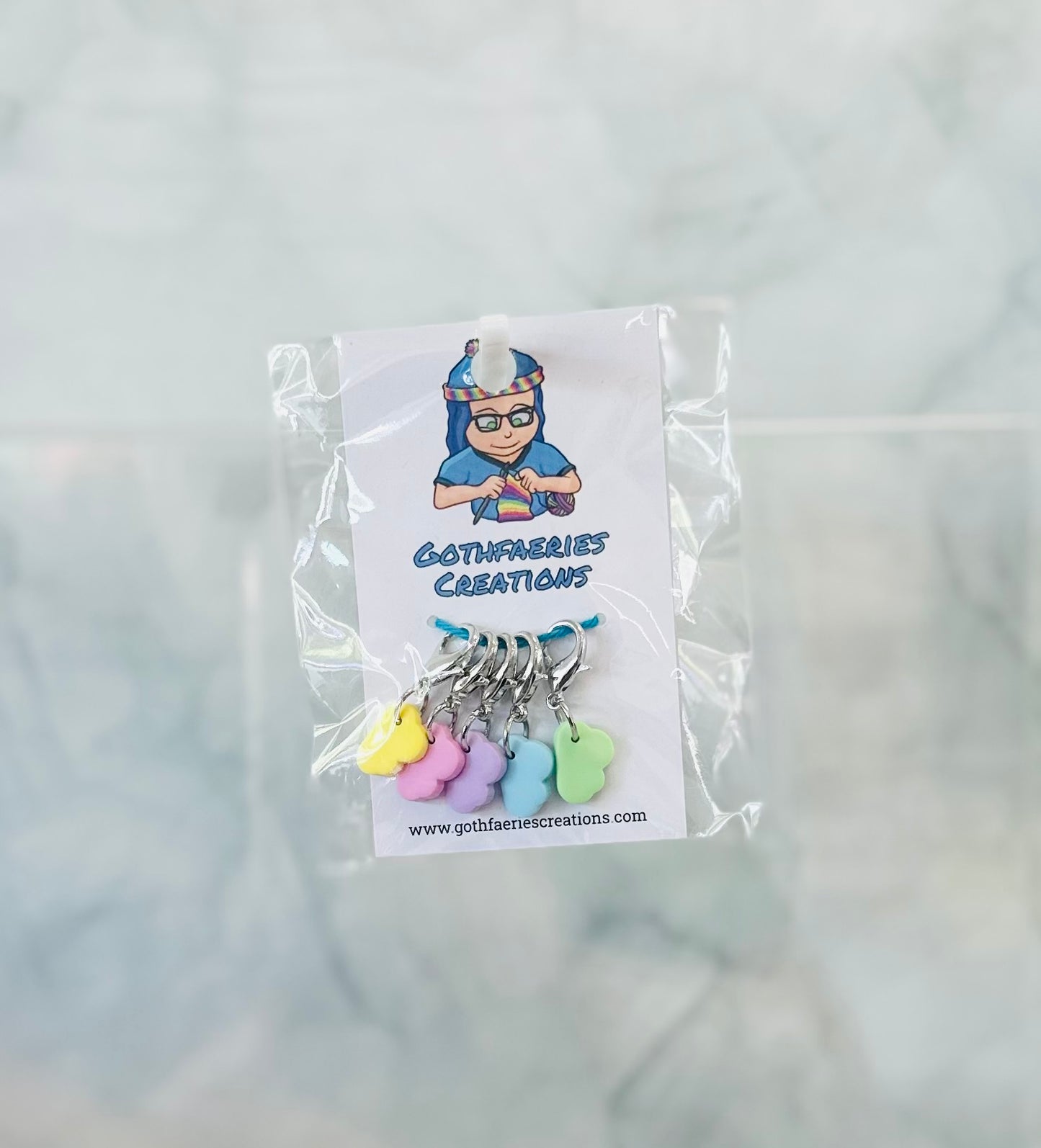 Clay Stitch Markers - Cozy Clouds - Small -5pk