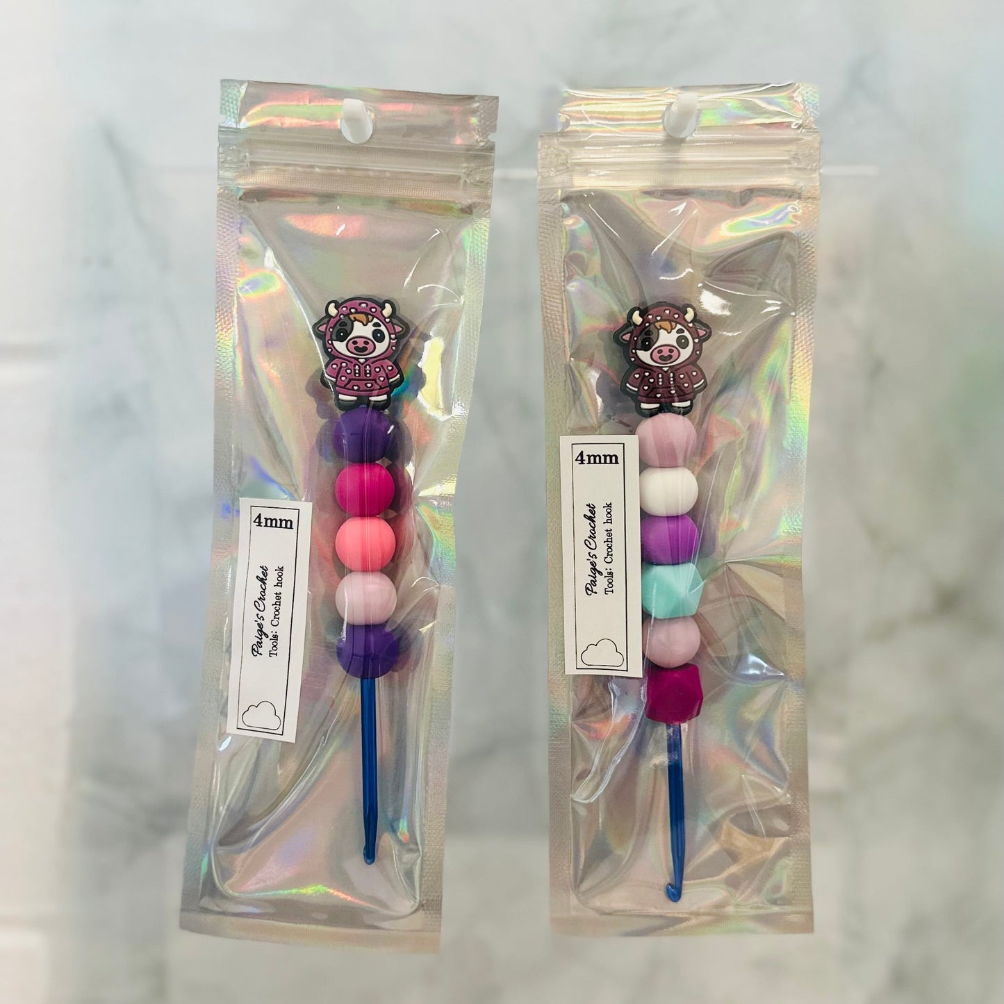 Silicone Bead ergonomic Crochet hook - 3mm - 5mm - Cozy Cows