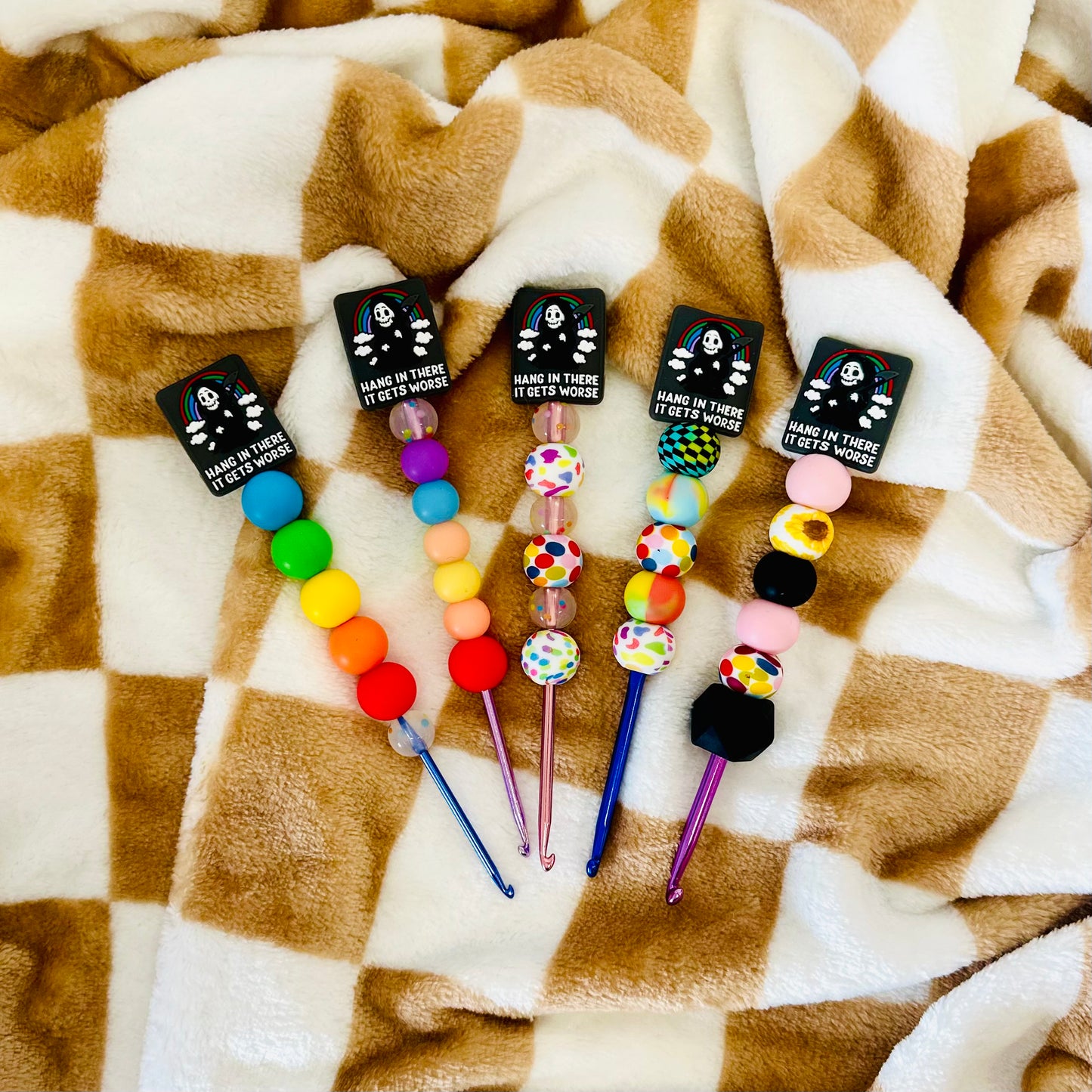 Silicone Bead ergonomic Crochet hook - 3mm - 5mm - Hang in there, it gets worse
