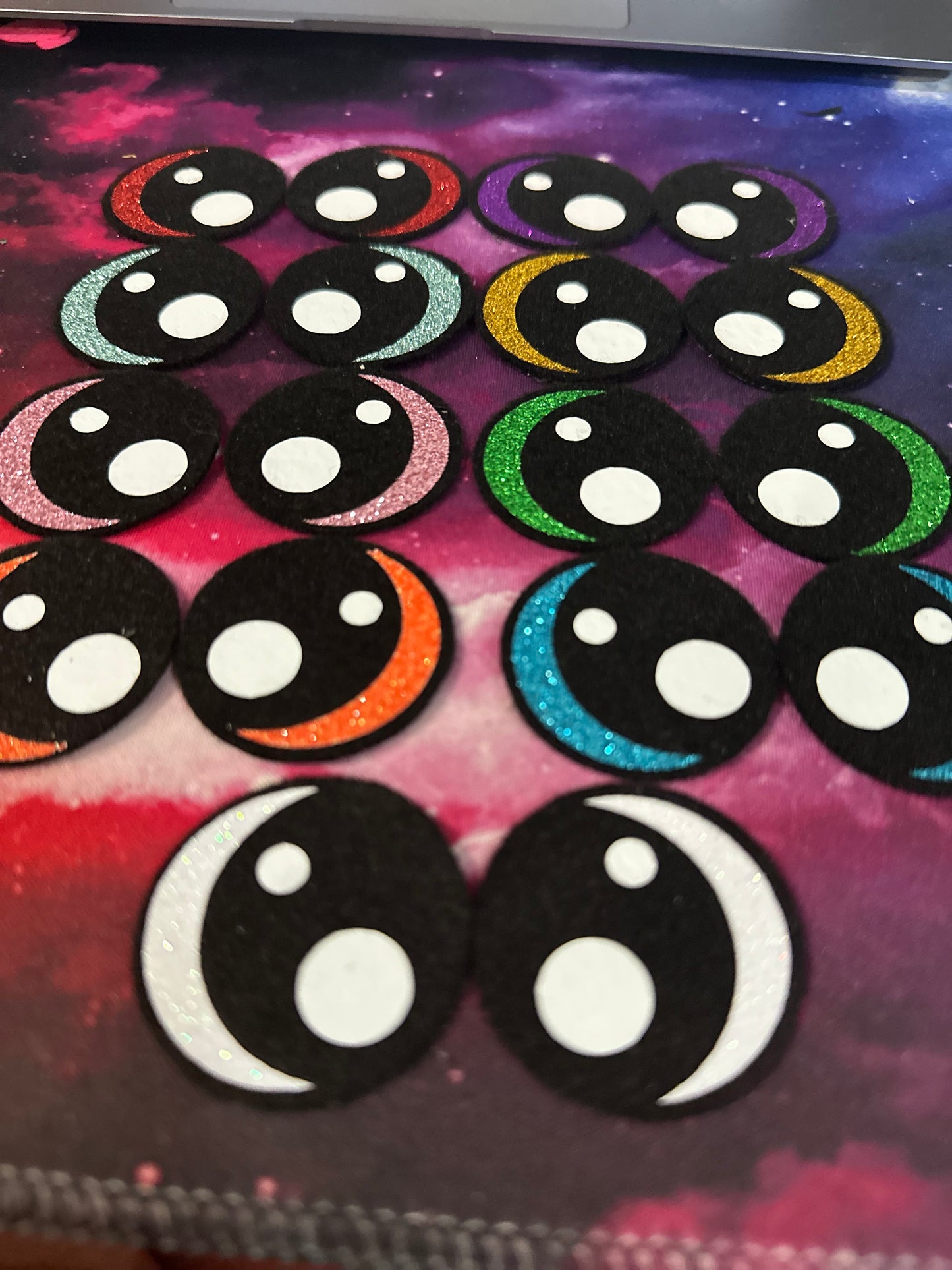 Crescent moon Felt eye 2cm-3cm - Mystery Pack - 10 Pairs (New pack size)