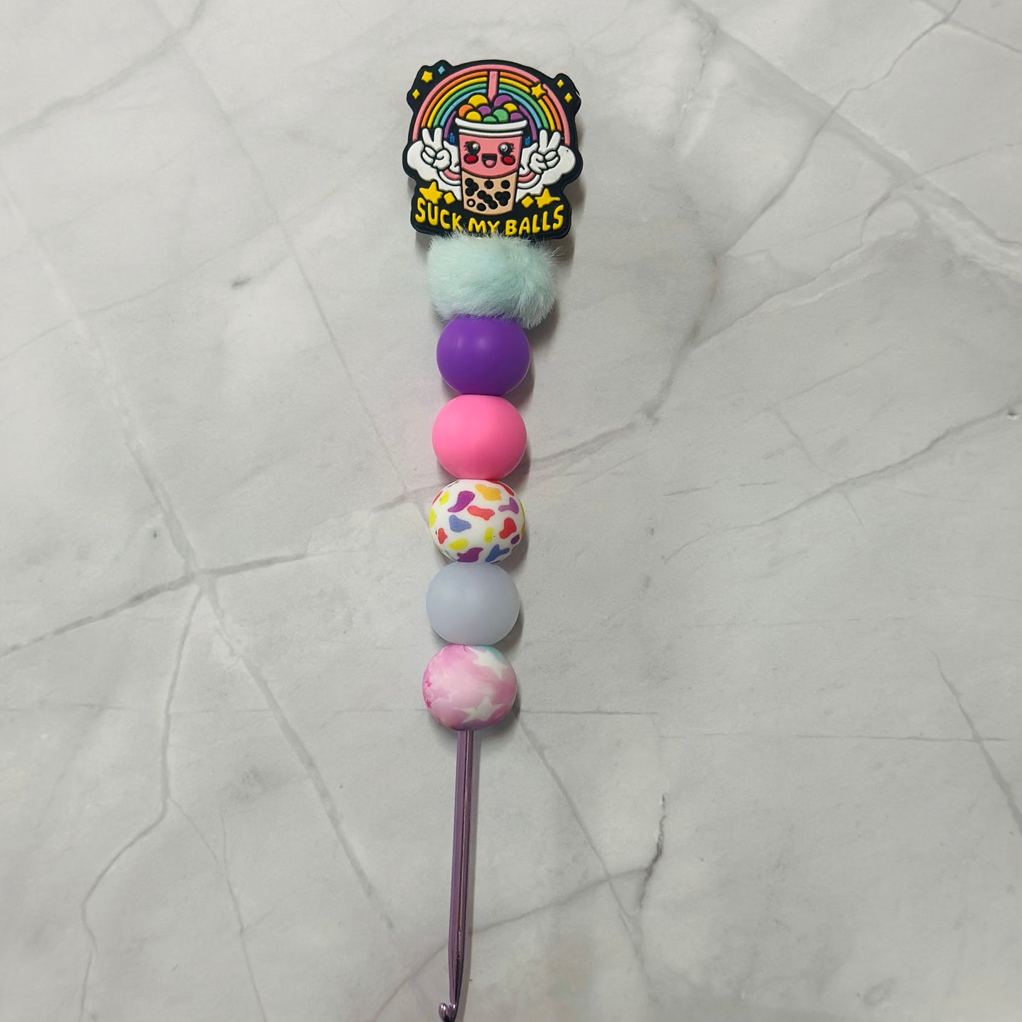 Silicone Bead ergonomic Crochet hook - 3mm - 5.5mm - Suck my (boba) Balls