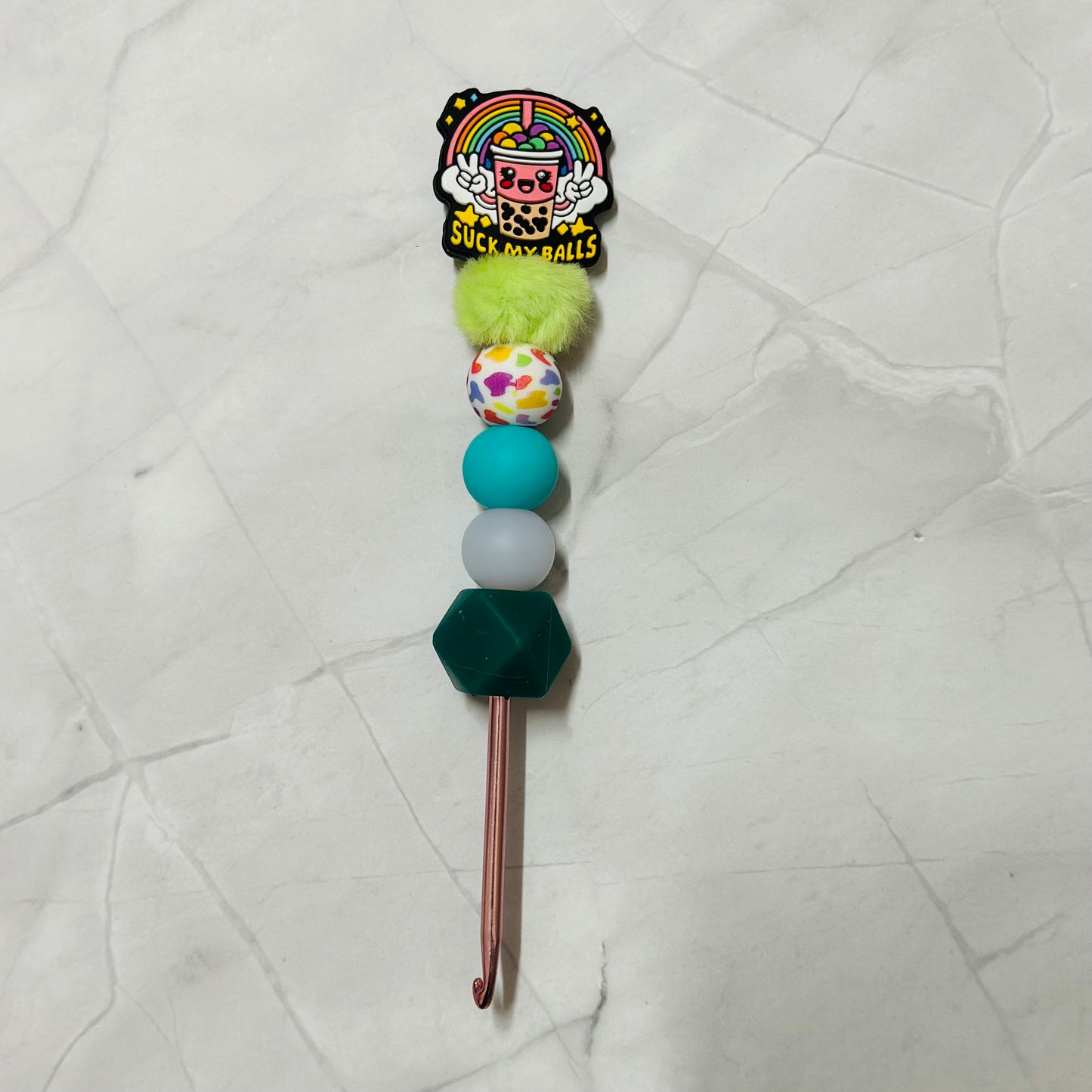Silicone Bead ergonomic Crochet hook - 3mm - 5.5mm - Suck my (boba) Balls