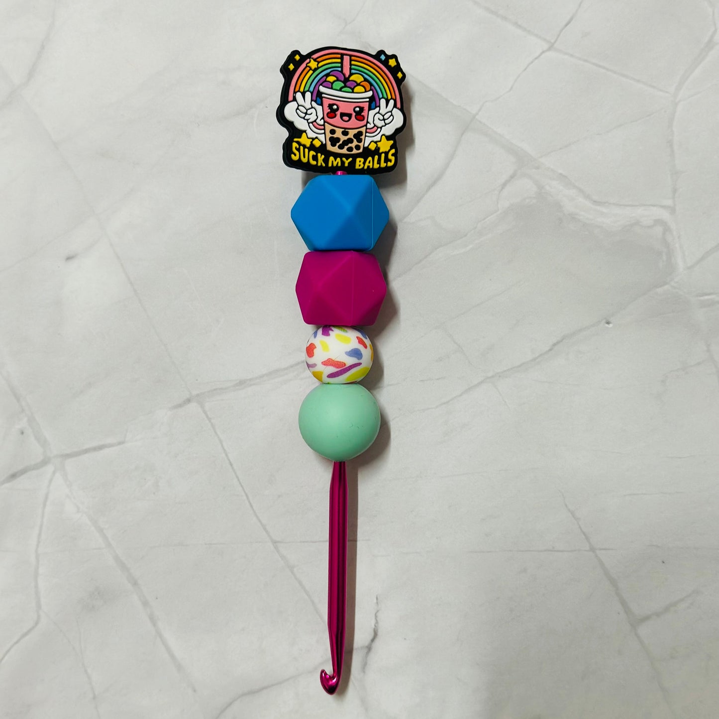 Silicone Bead ergonomic Crochet hook - 3mm - 5.5mm - Suck my (boba) Balls