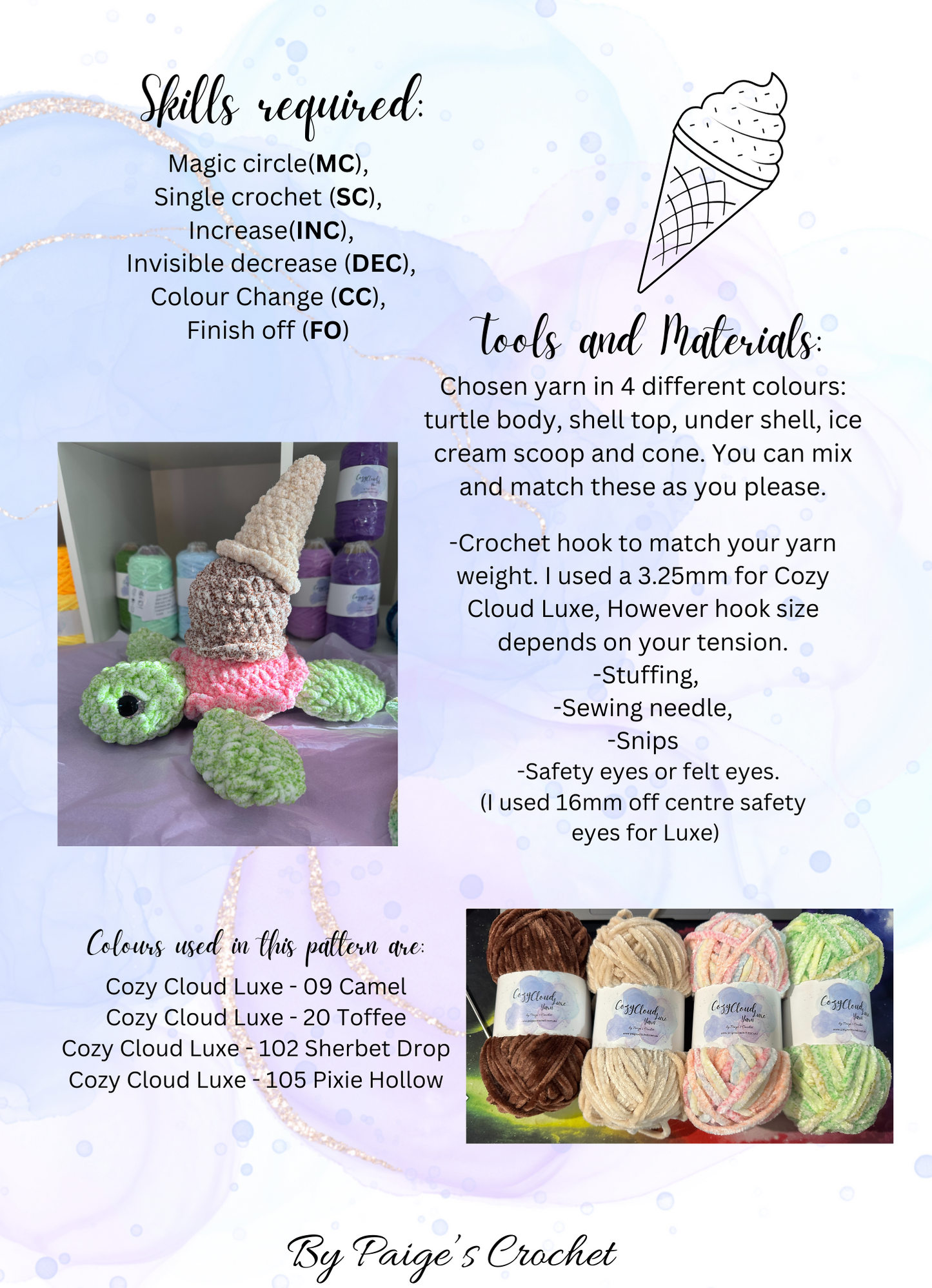 CROCHET PATTERN - Scoops The Ice Cream Turtle intermediate
