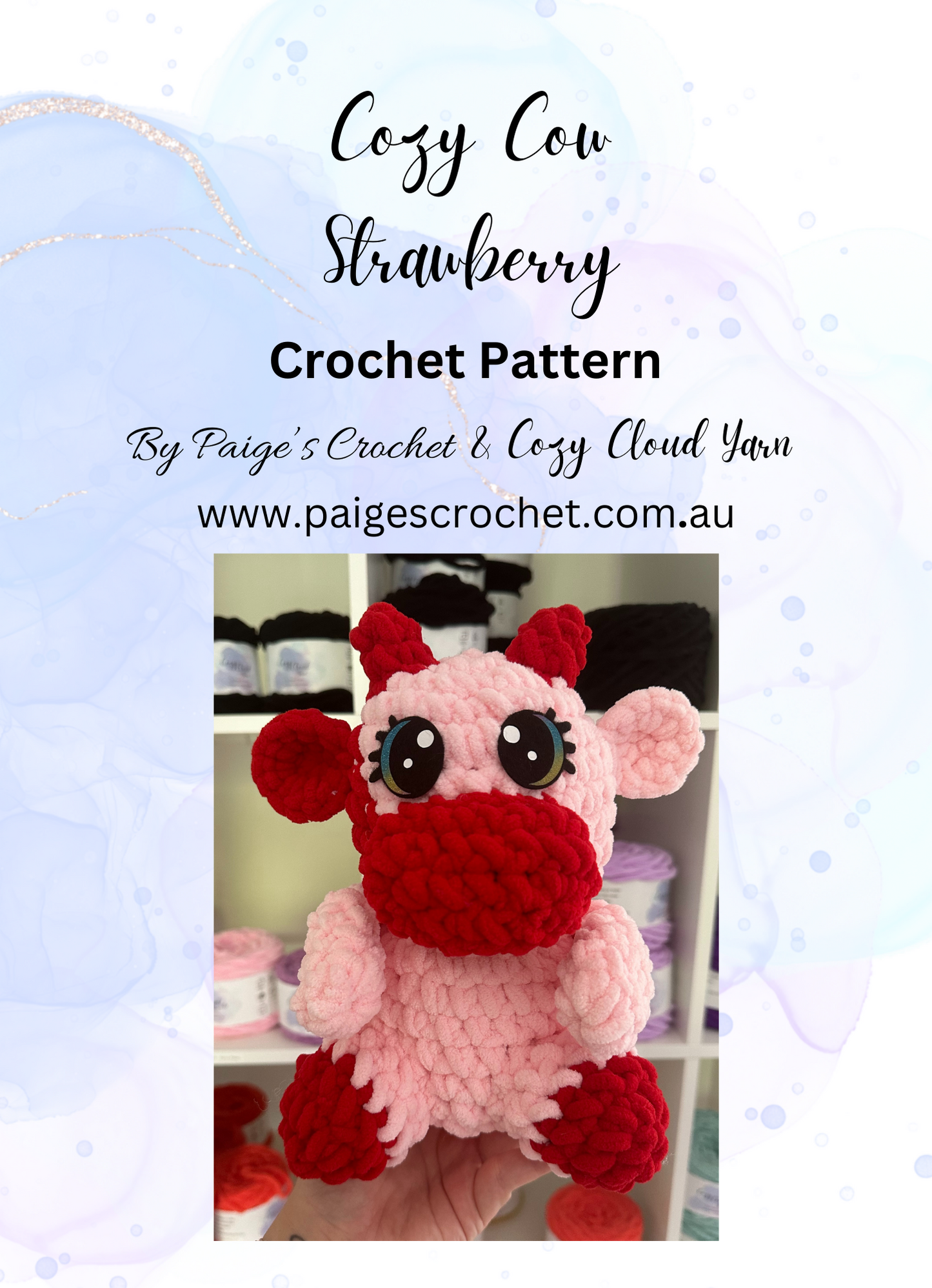 CROCHET PATTERN Cozy Cow- Strawberry - English - Not a physical item
