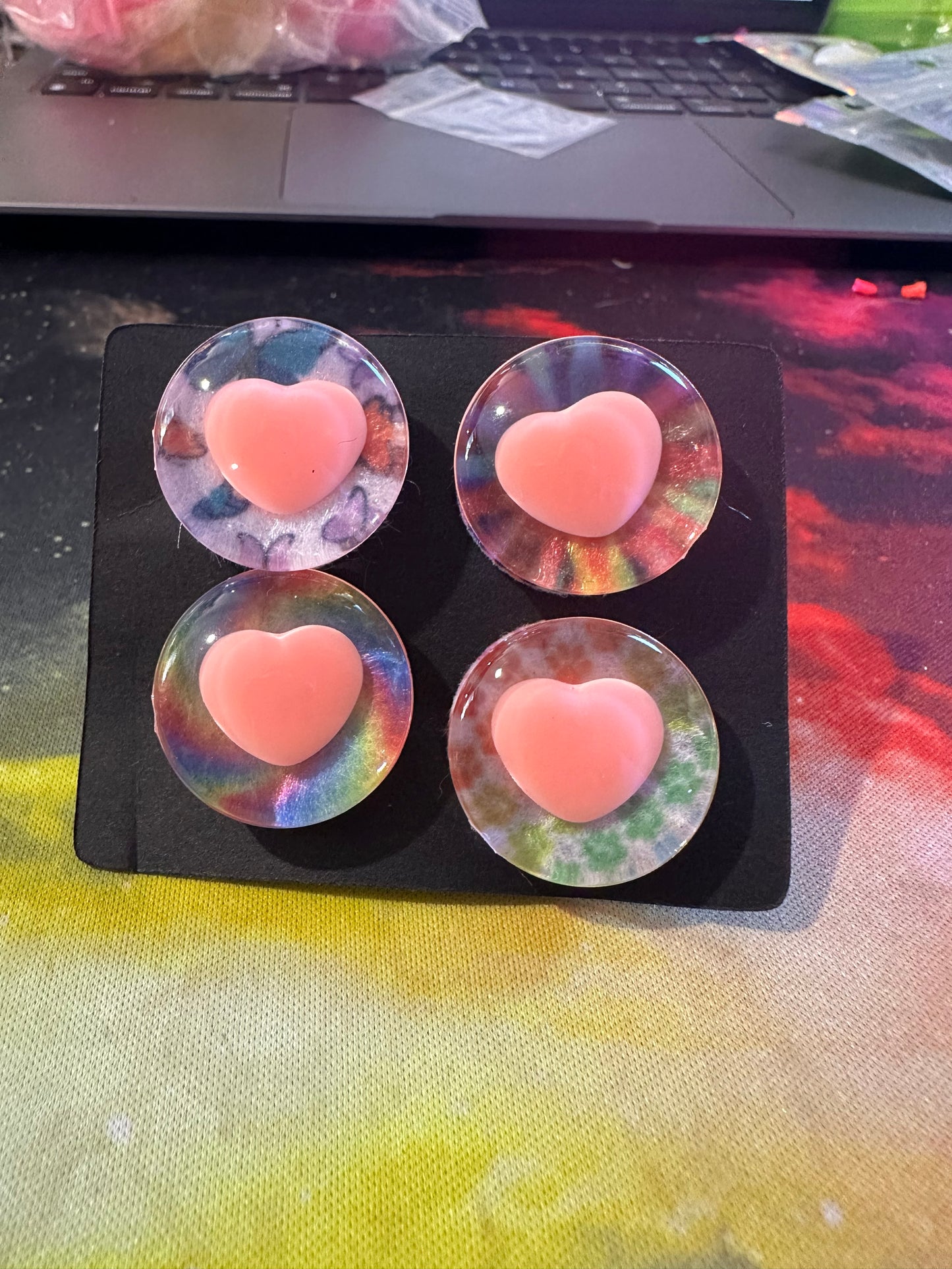 Centre Pink Heart shaped Pupil Sinker Safety eyes two pairs 25mm - 6Pk Prism Plates included