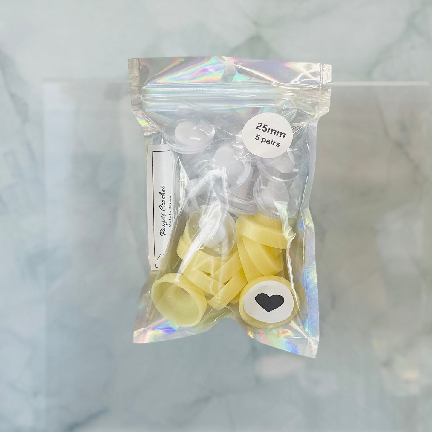 Centre Pink or Black Heart shaped Pupil Sinker Safety eyes 5 pairs 25mm - 5Pk Prism Plates included *NEW Pack size*