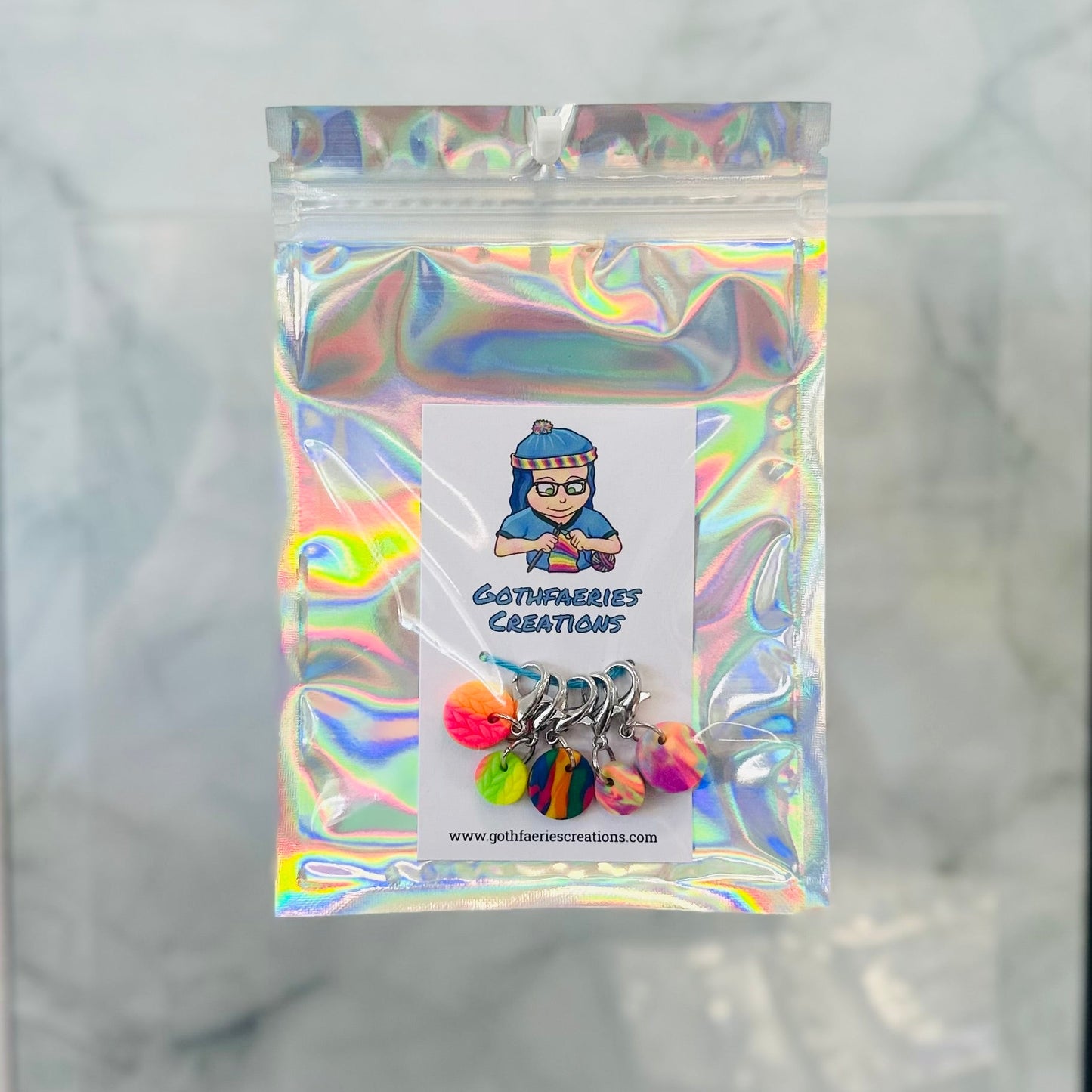 Clay Stitch Markers - Rainbow Rounds- 5pk