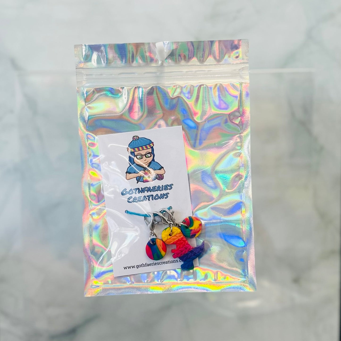 Clay Stitch Markers - Rainbow dinos