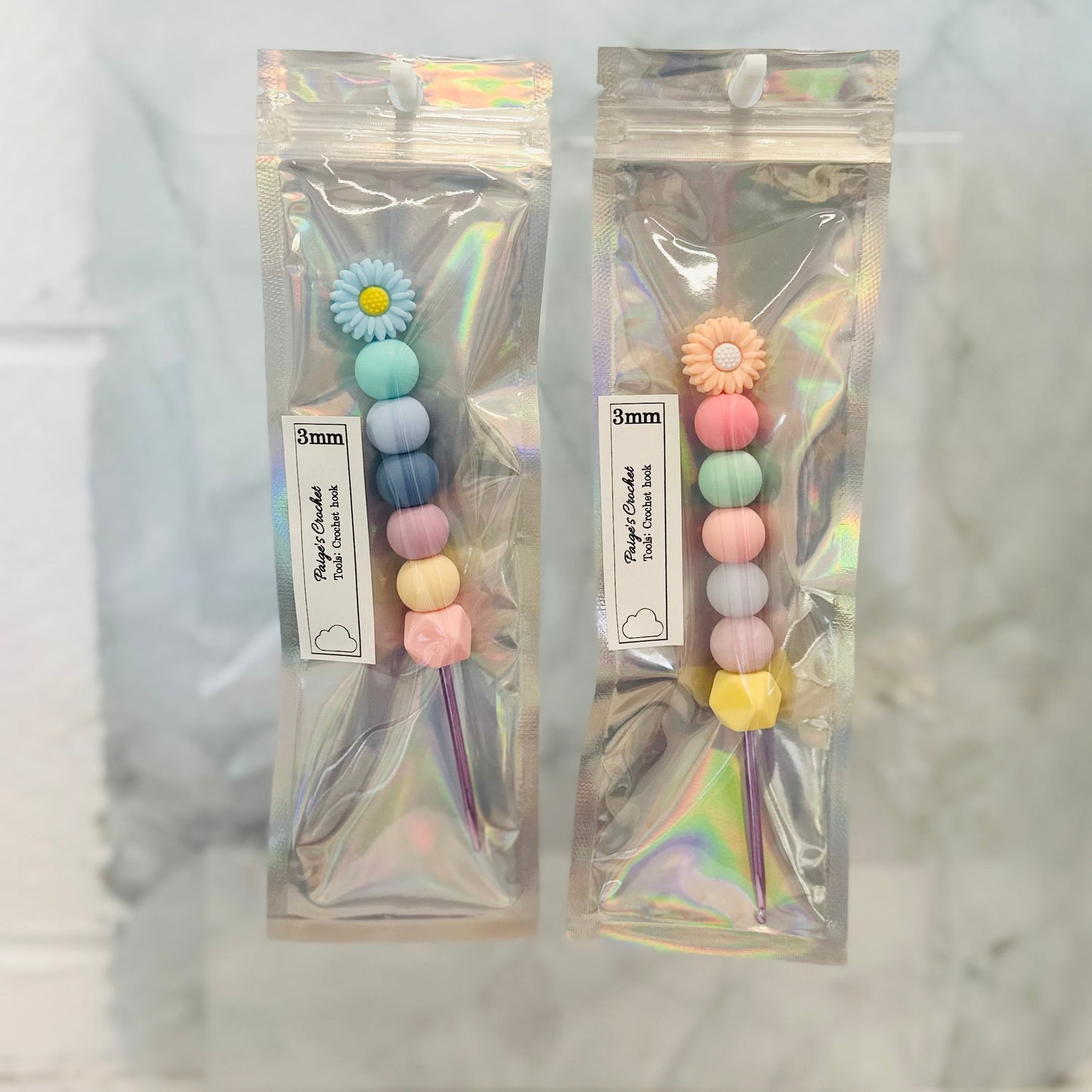 Silicone Bead ergonomic Crochet hook - 3mm - 5mm - Flower Garden
