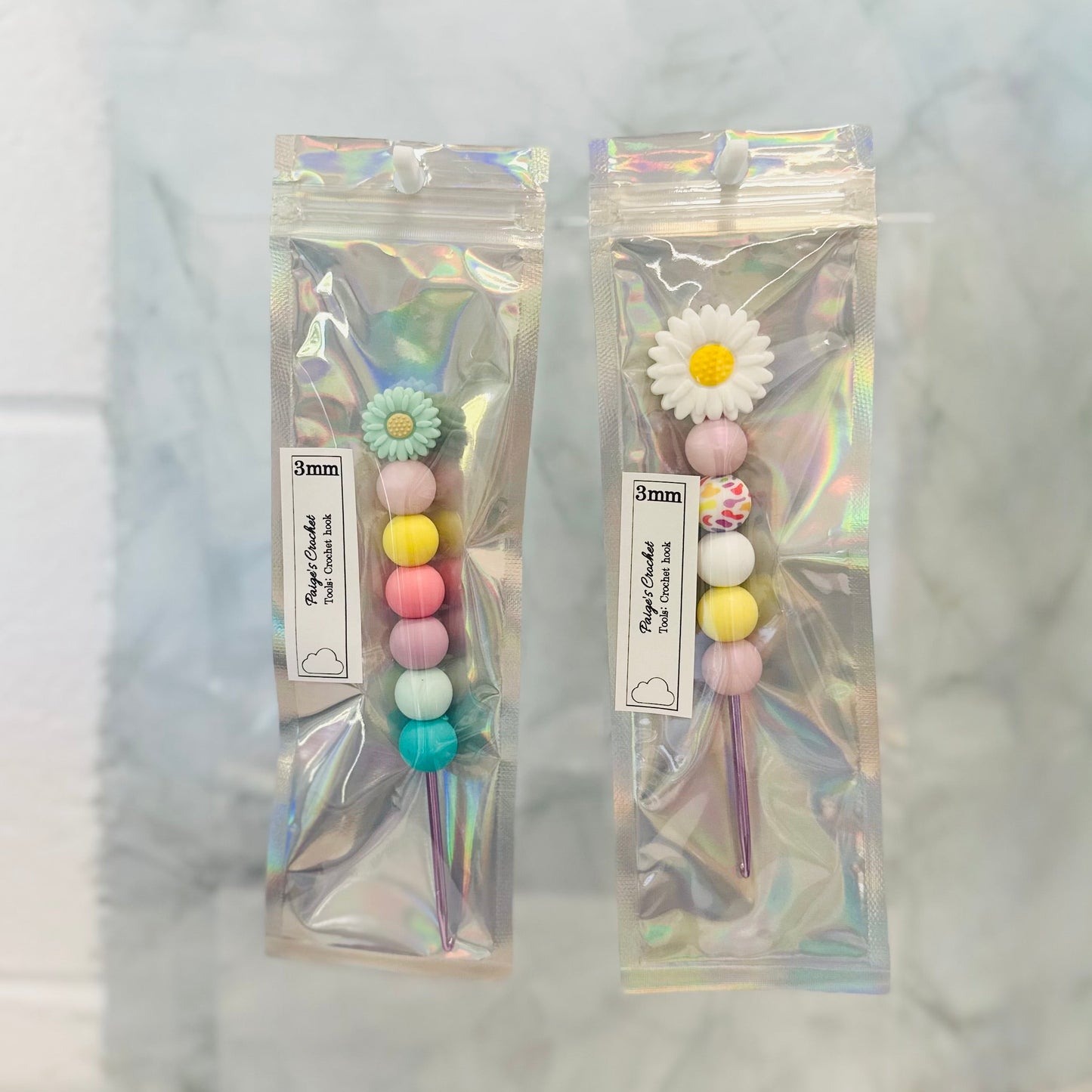 Silicone Bead ergonomic Crochet hook - 3mm - 5mm - Flower Garden