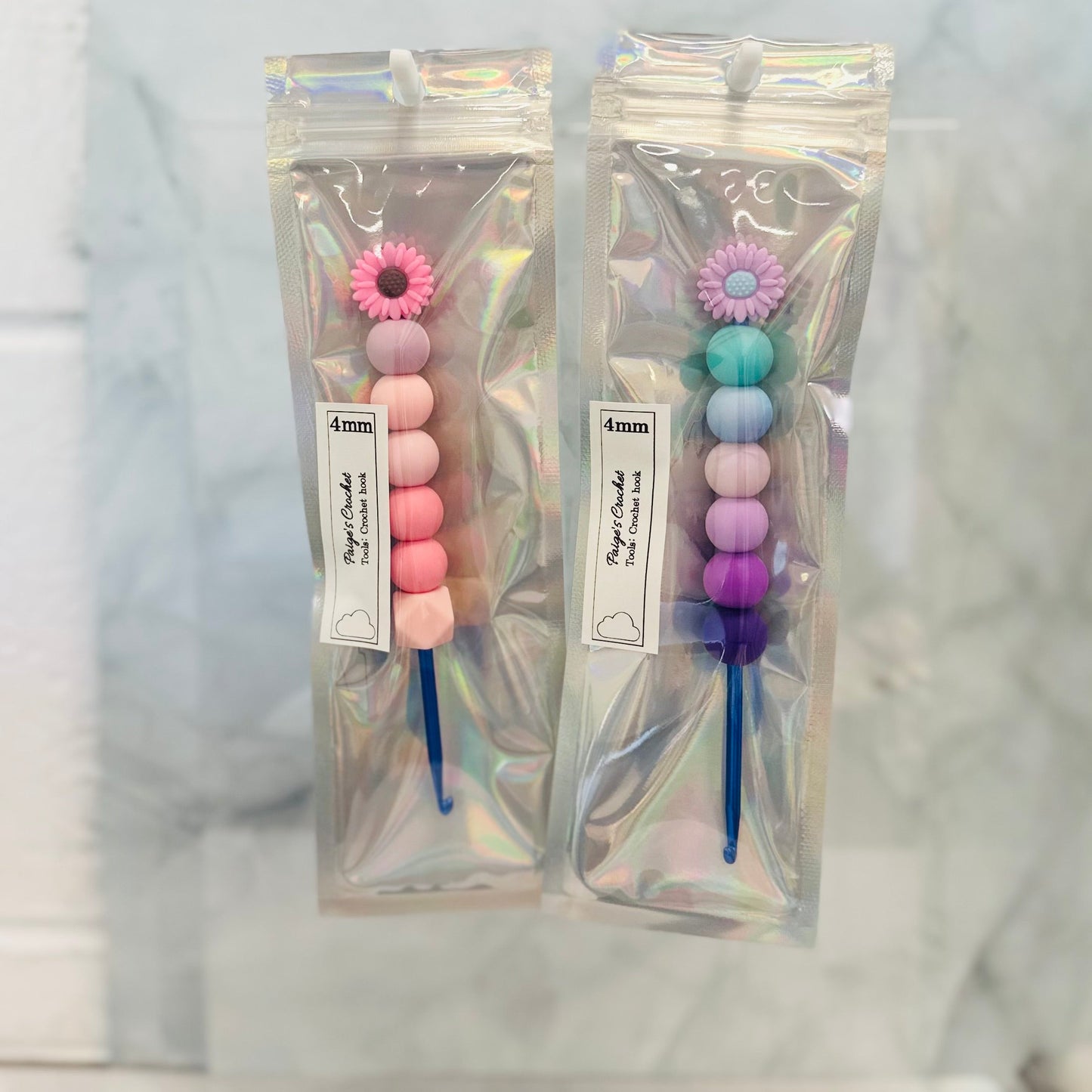 Silicone Bead ergonomic Crochet hook - 3mm - 5mm - Flower Garden