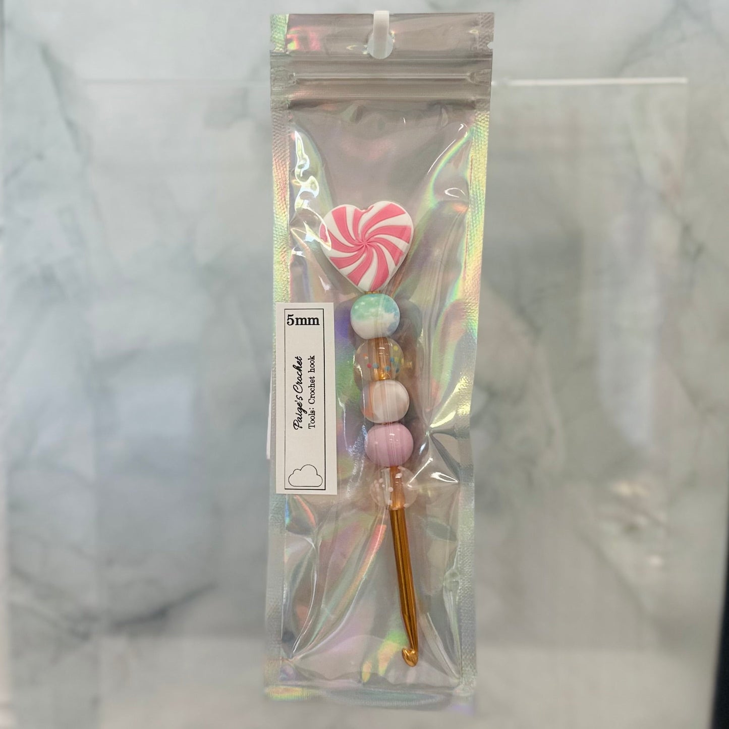 Silicone Bead ergonomic Crochet hook - 3mm - 5mm - Candy hearts