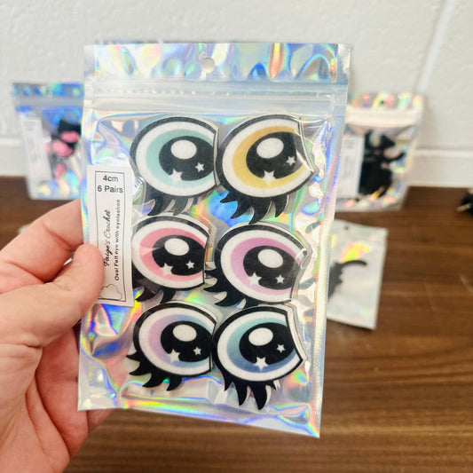 Oval Felt Eye with Eyelashes | 6pr | 4cm