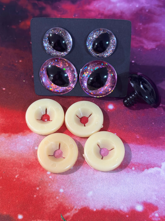 Dragon/Cat/Alien Flat back Safety eyes Two pairs 10mm -28mm -  Holographics 25 colour options