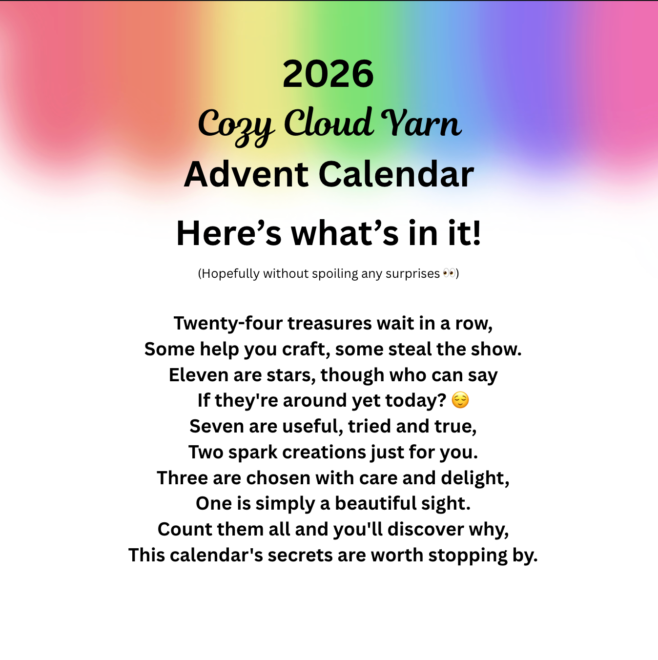 PRE-ORDER - Cozy Cloud Yarn 2026 Advent Calendar - DEPOSIT - NON REFUNDABLE